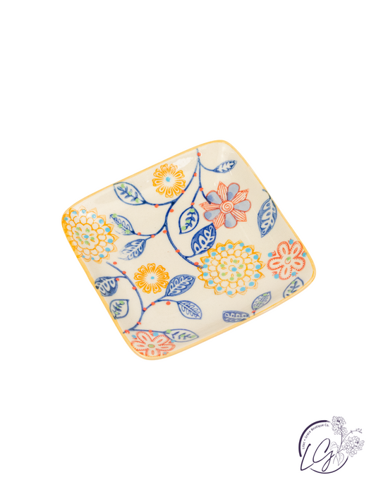 Stoneware Hand Stamped Square Trinket Tray