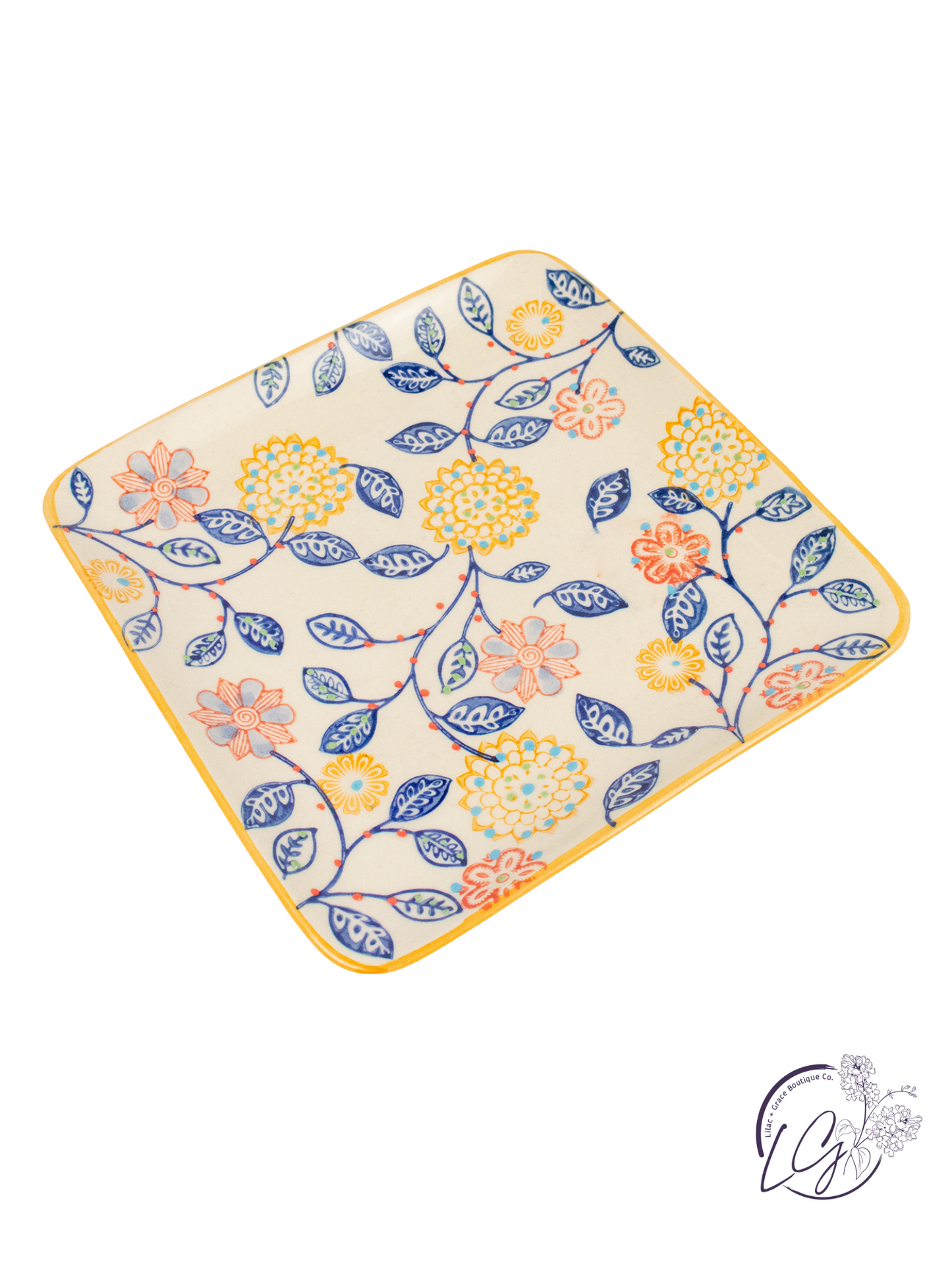 Stoneware Hand Stamped Square Plate