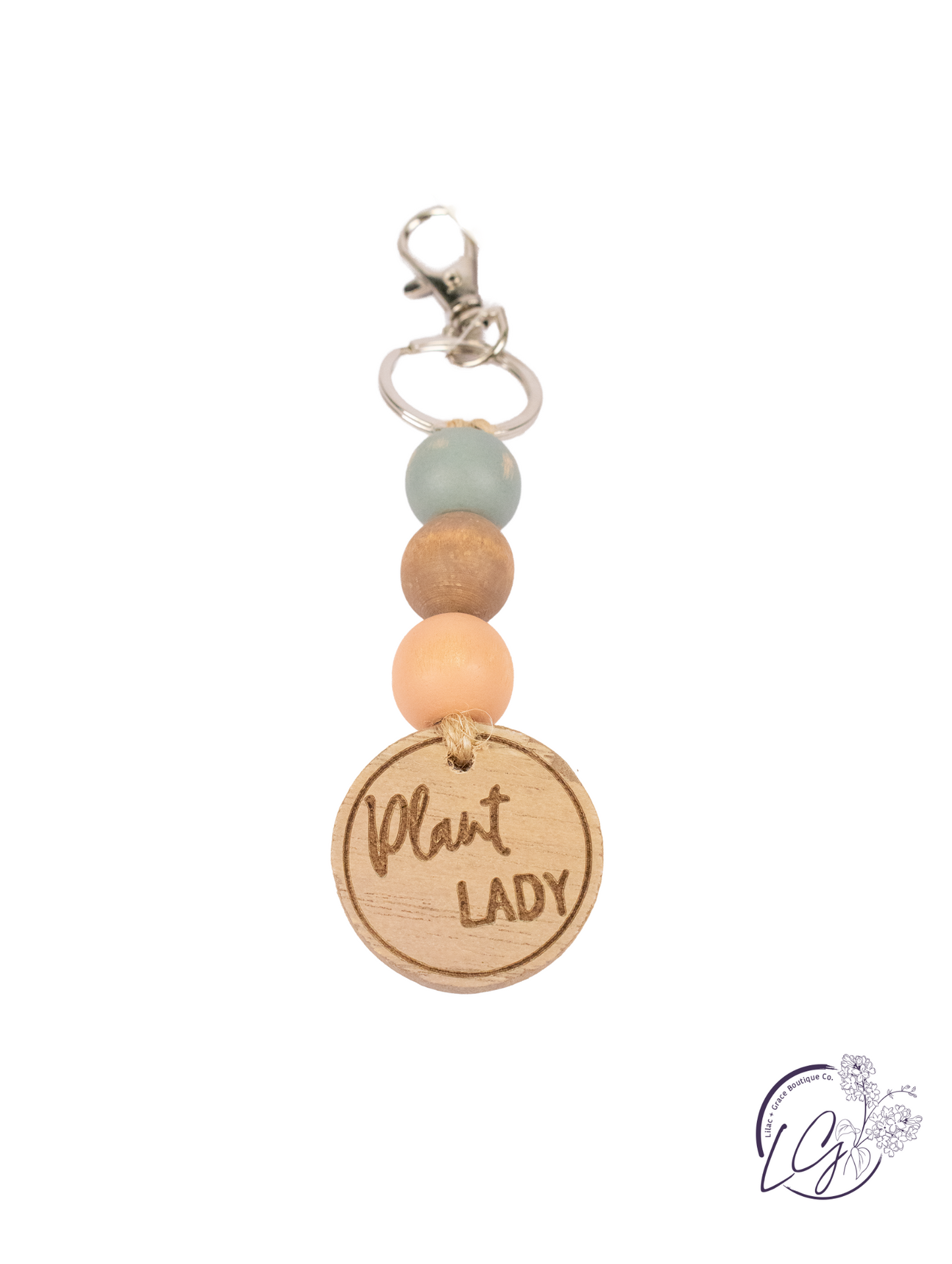 Wood Beads w/ Clip Key Ring and Tag