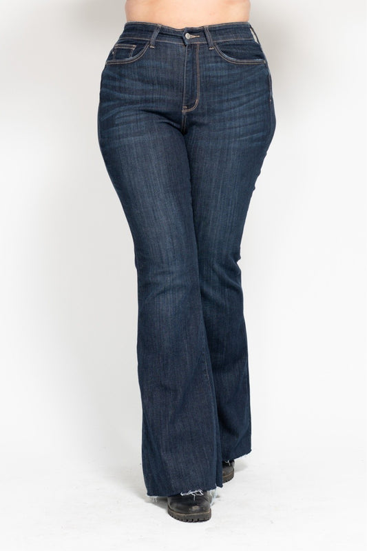 Curvy Harlow High Rise Raw Hem Flare by Judy Blue