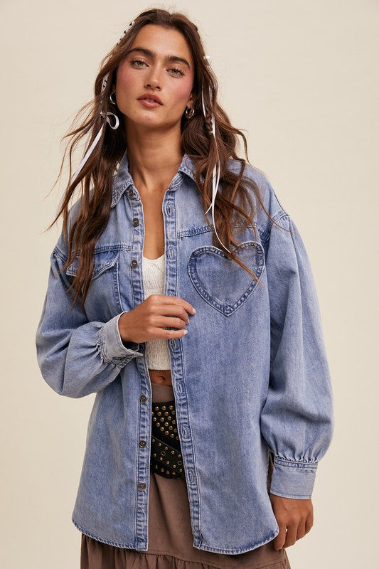 Heartlight Denim Oversized Long Denim Jacket