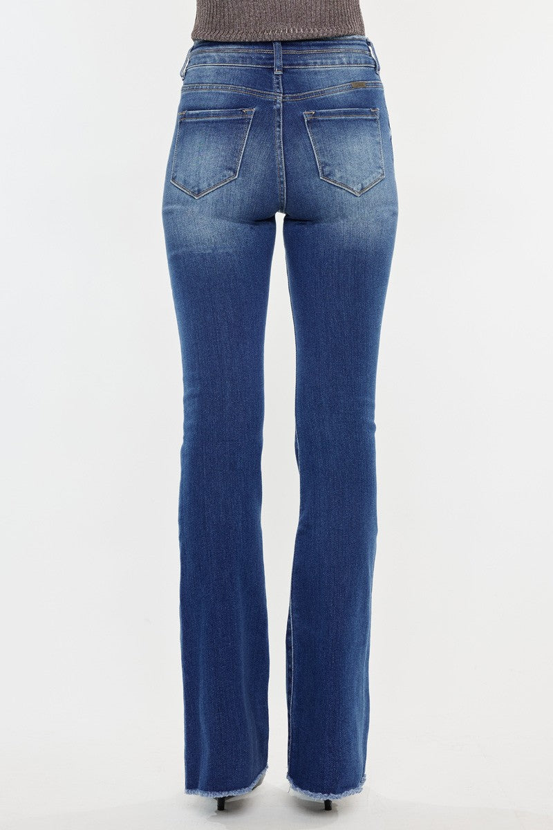 Maleah High Rise Double WB Detail Fray Hem Flare Jean By Kancan