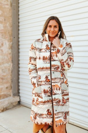 Western Horse Long Quilted Jacket