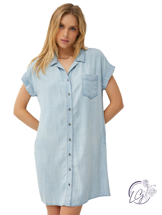 Keep Me Posted Denim Wash Dress