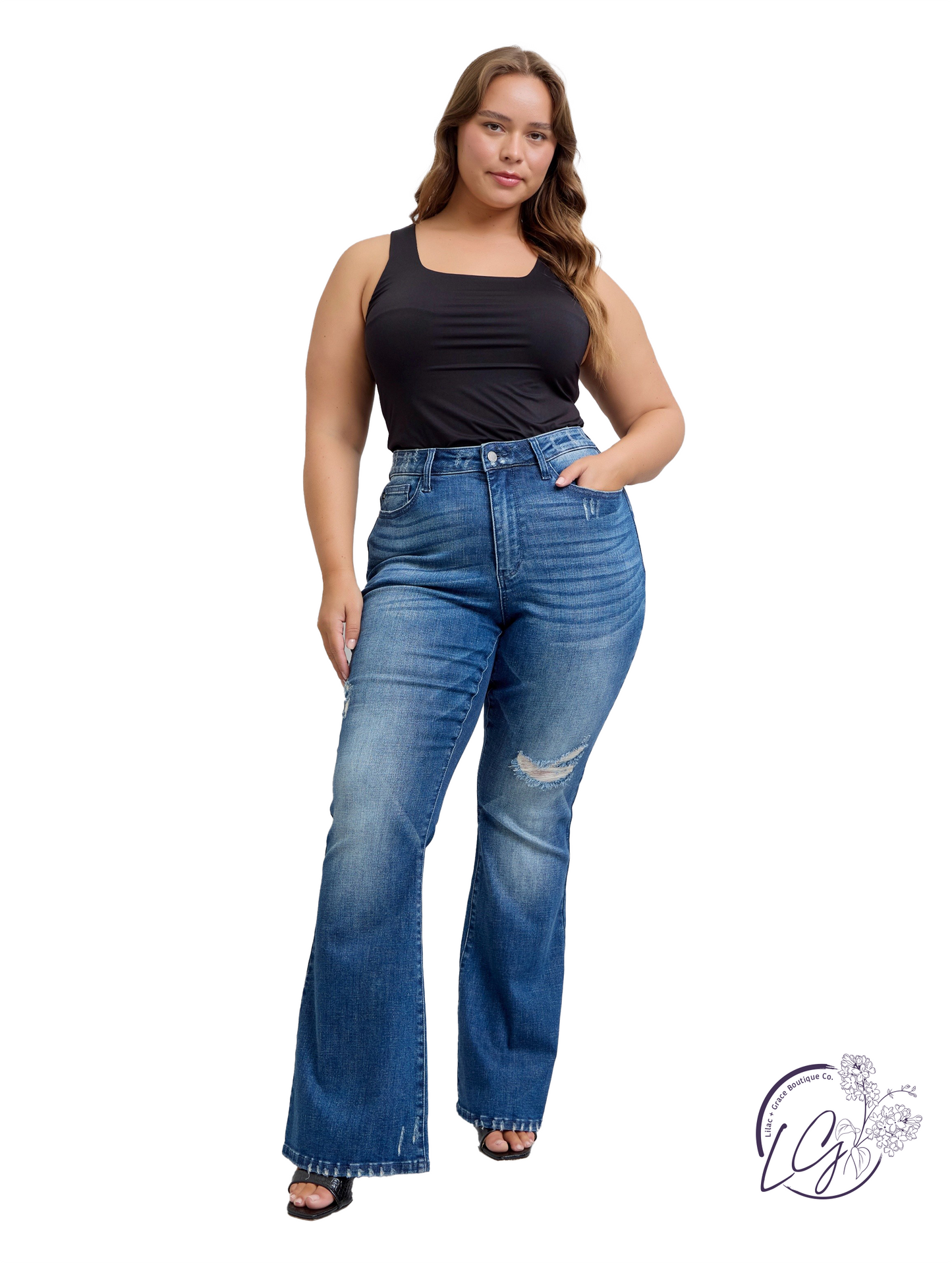 Curvy Delaney High-Rise Flare Distressed by Judy Blue