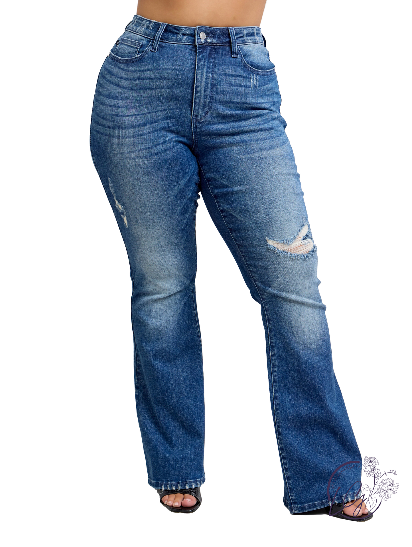 Curvy Delaney High-Rise Flare Distressed by Judy Blue