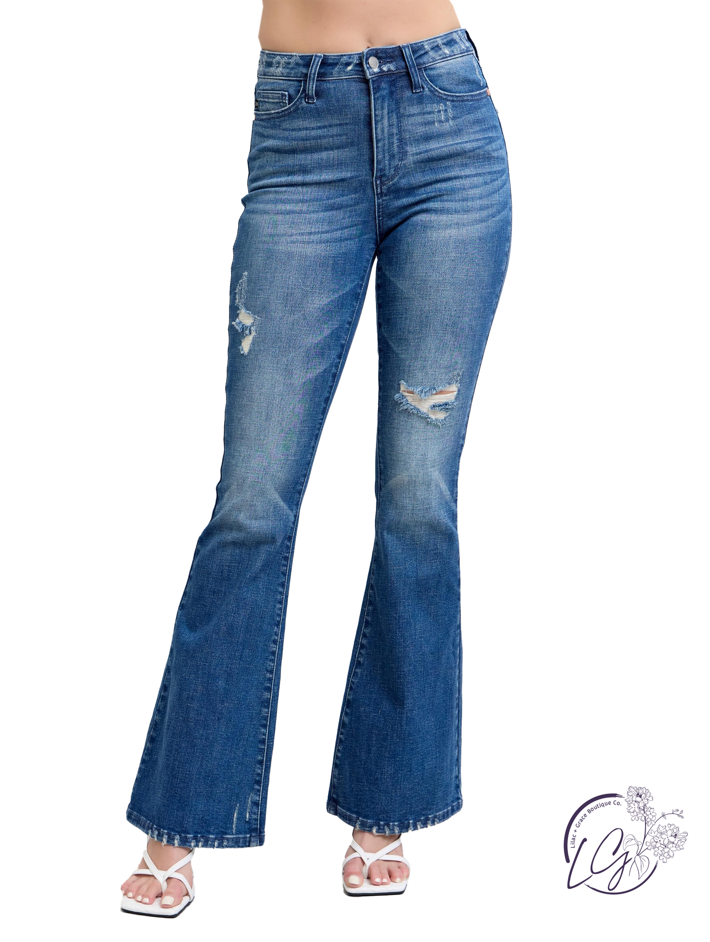 Delaney High-Rise Flare Distressed by Judy Blue