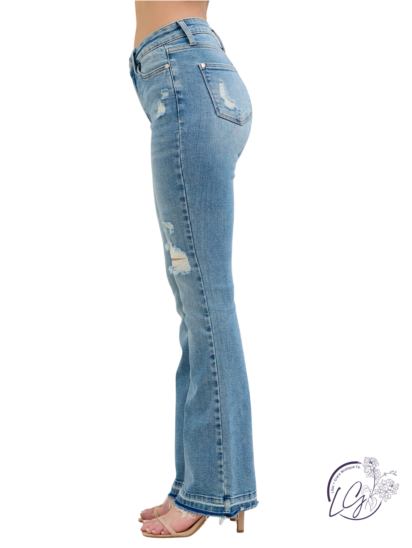 Zara Mid-Rise Bootcut Distressed Jeans by Judy Blue