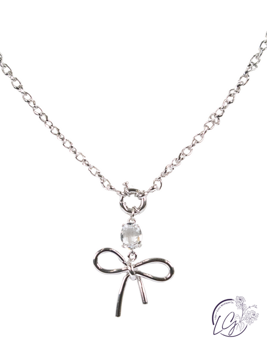 Bow & Crystal Pendant Necklace