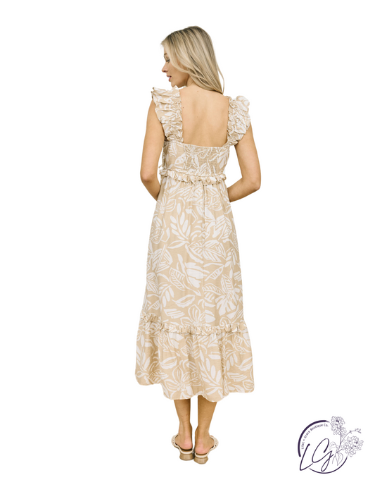 Palmflare Ruffle Midi Dress