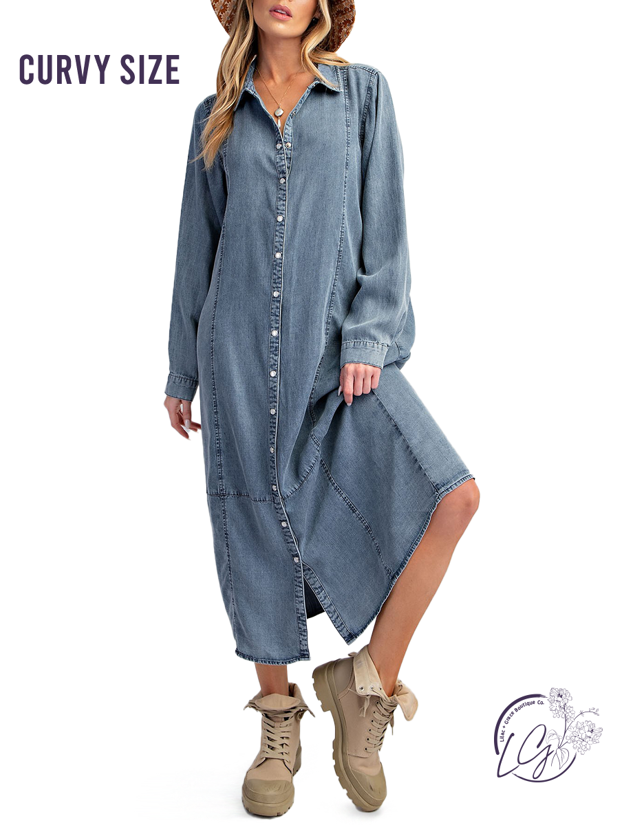 Curvy Blue Sky Chambray Dress