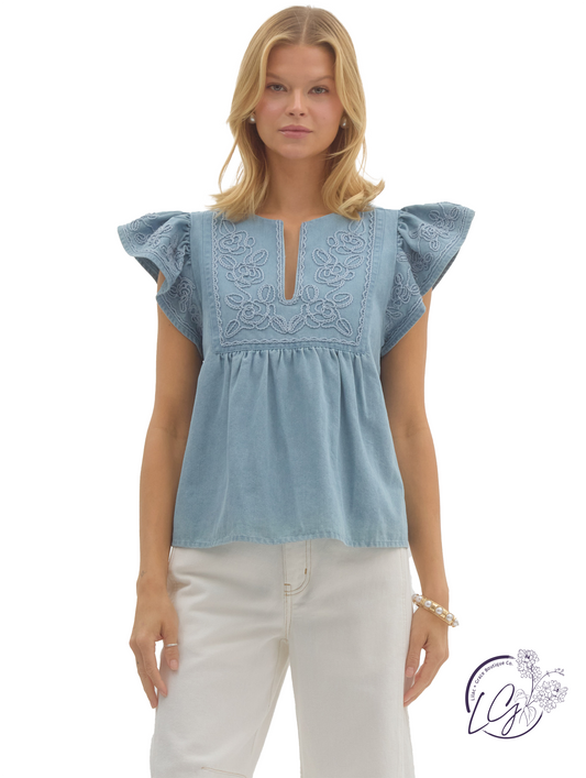 Pulled by Light Flutter Sleeve Top