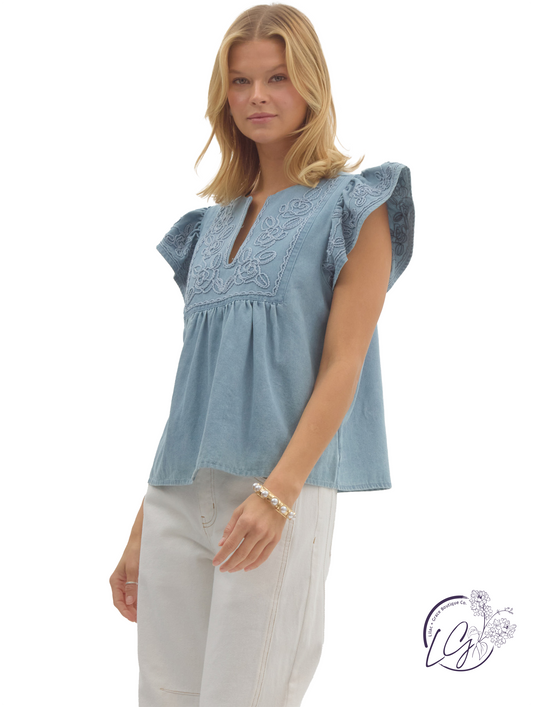 Pulled by Light Flutter Sleeve Top