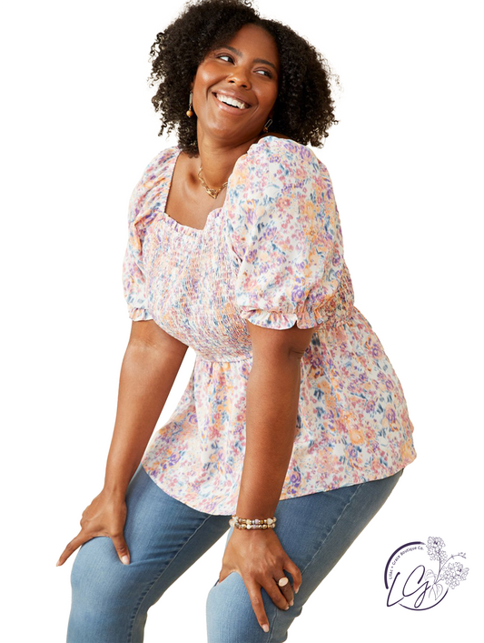 Curvy Lost In Memories Smocked Top