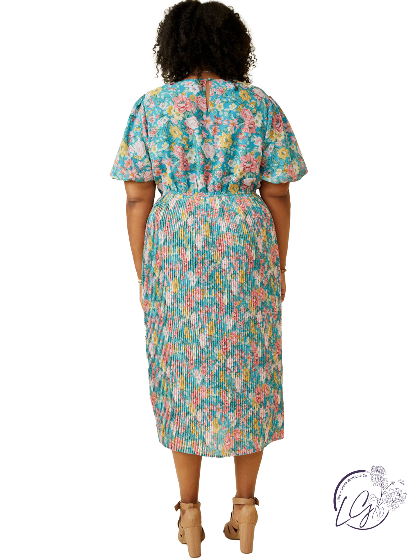 Curvy Hues of Flowers Pleated Skirt Dress