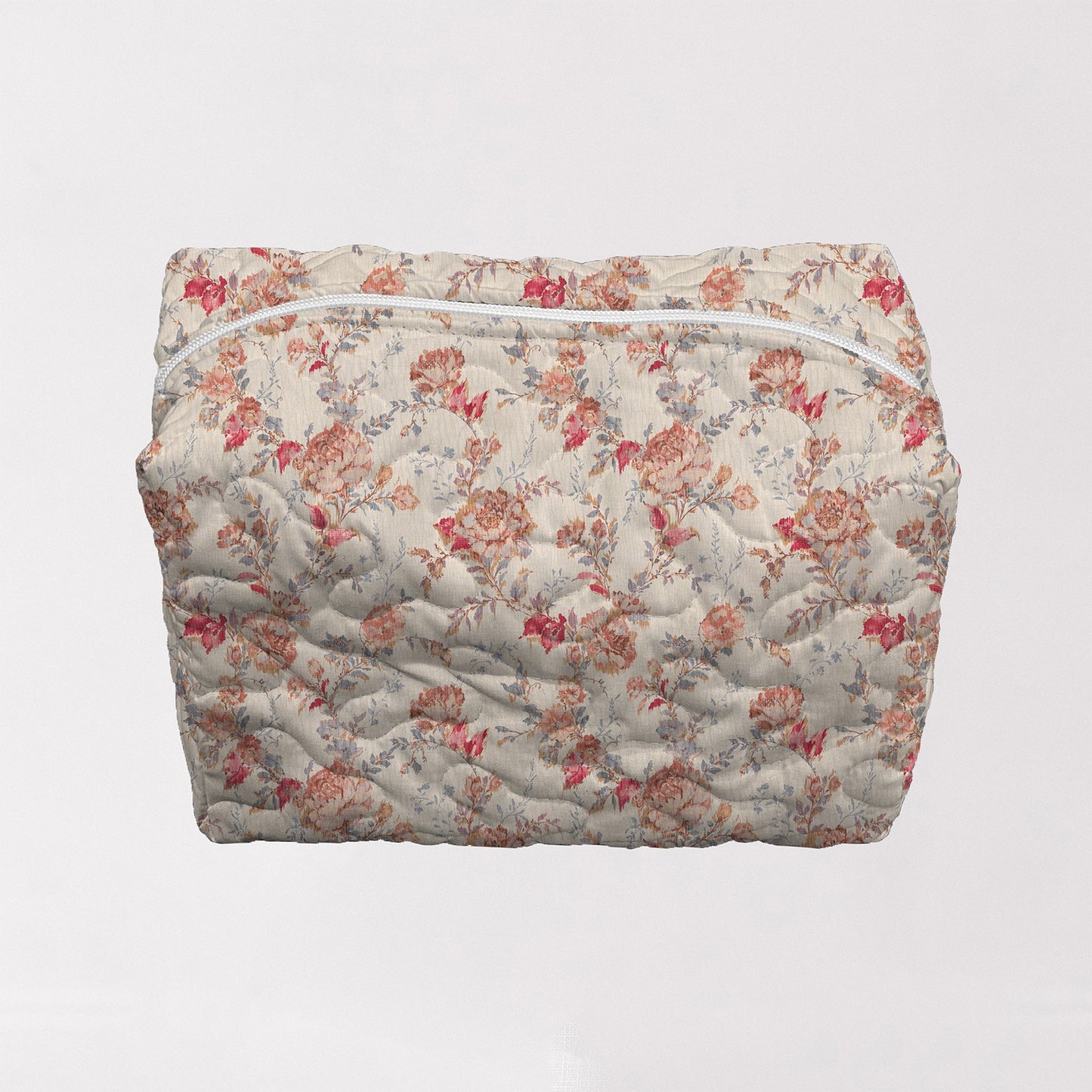 Natalie Floral Pink Quilted Large Makeup Bag