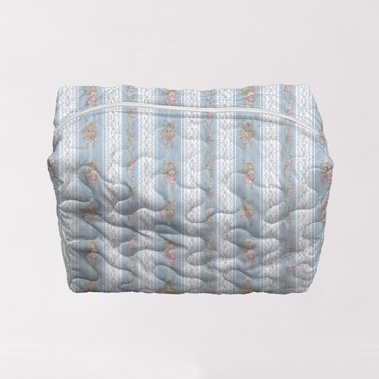 Bella Stripe Blue Quilted Large Makeup Bag