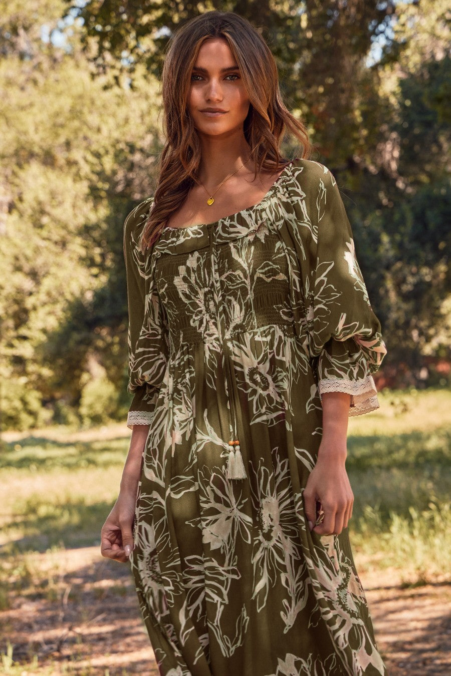 Curvy Autumn Bloom Smocked Dress