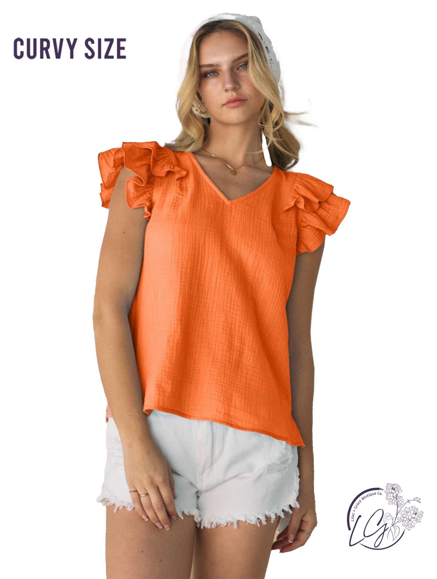 Curvy Sunday Brunch Ruffle Sleeve Blouse