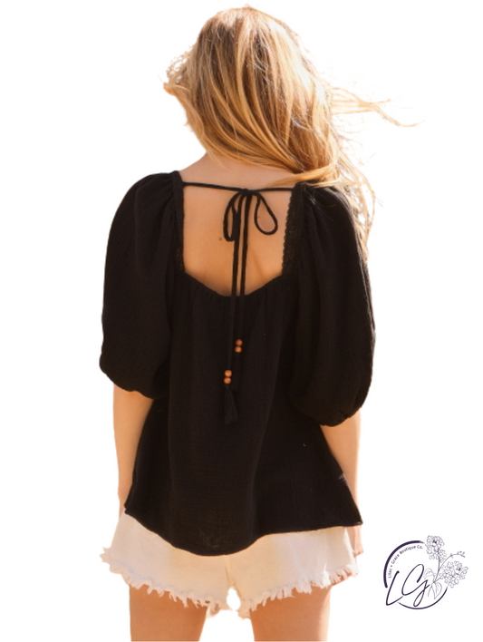 Crochet Lace Trim Babydoll Blouse