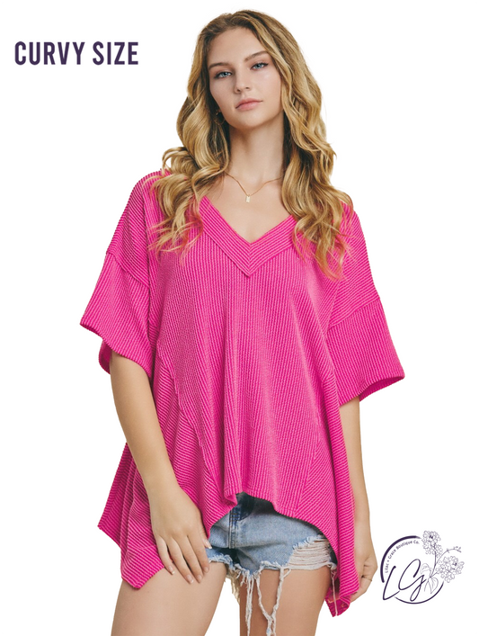 Curvy Texture Knit V-Neck Top