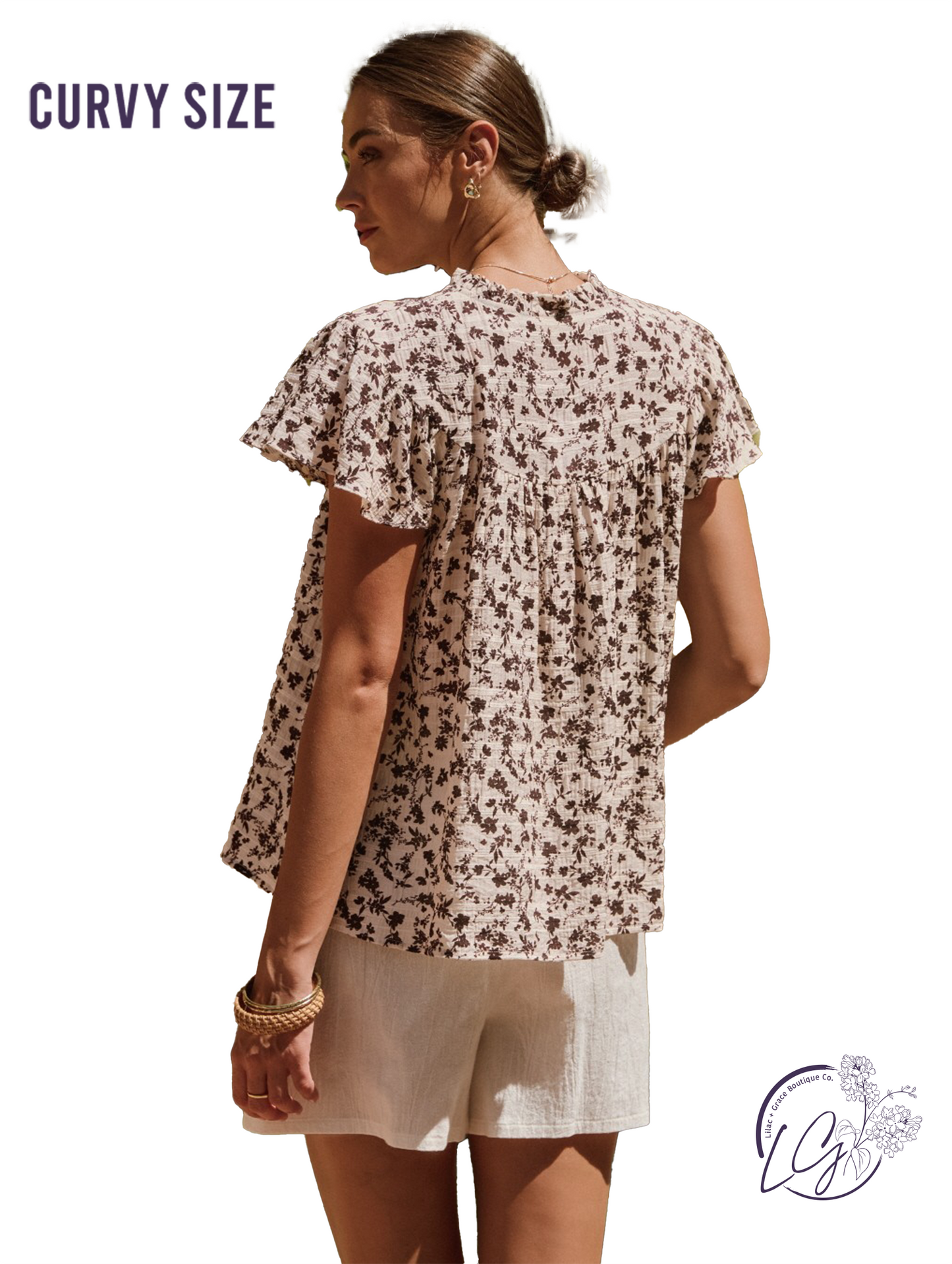 Curvy Suntrace Ruffle Sleeve Blouse