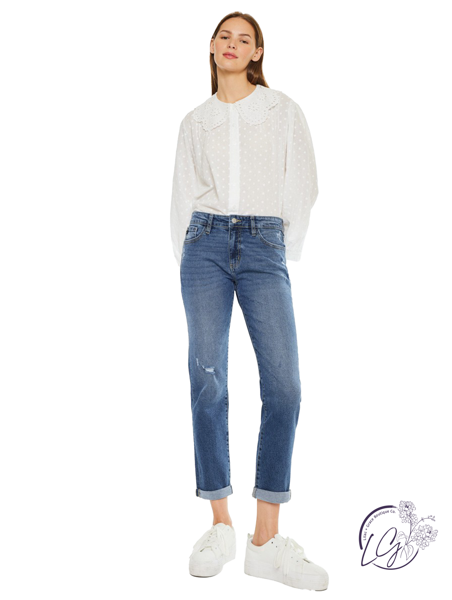 Greta Mid-Rise Slim Straight Boyfriend Jean by Kan Can