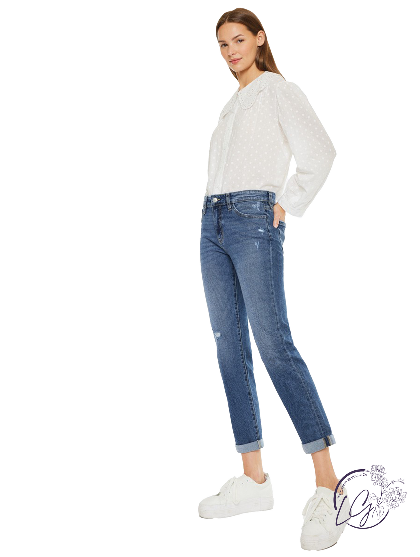 Greta Mid-Rise Slim Straight Boyfriend Jean by Kan Can