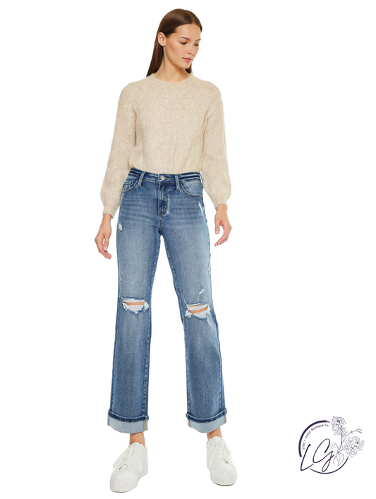 Tatum Mid-Rise True Straight Jeans by Kan Can