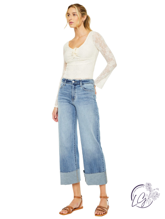 Estella High-Rise Crop Wide Leg Jeans by Kan Can