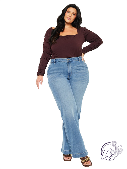 Curvy Kathleen High-Rise Trouser Wide Leg Jeans by Kan Can