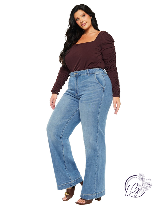 Curvy Kathleen High-Rise Trouser Wide Leg Jeans by Kan Can