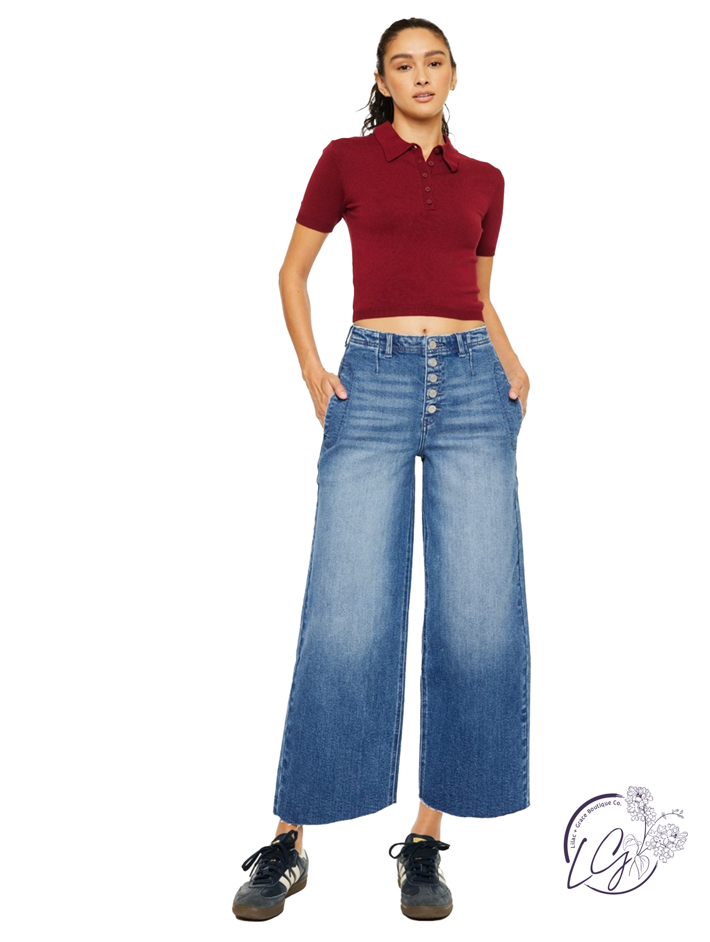Emilia High-Rise Crop Wide Leg Jeans by Kan Can