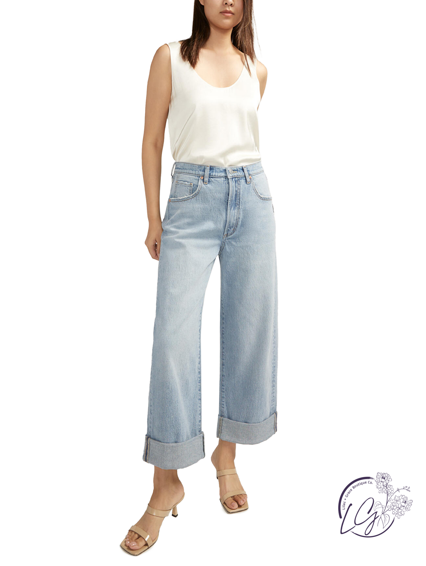Teagan Baggy Mid Rise Wide Leg Cropped Jeans by Silver Jeans