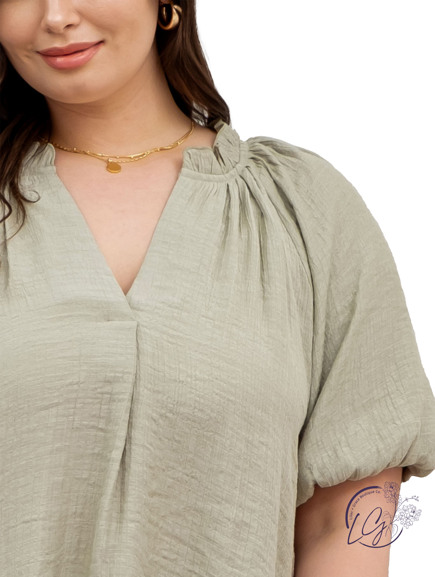 Curvy Skyline Dreams V-Neck Blouse