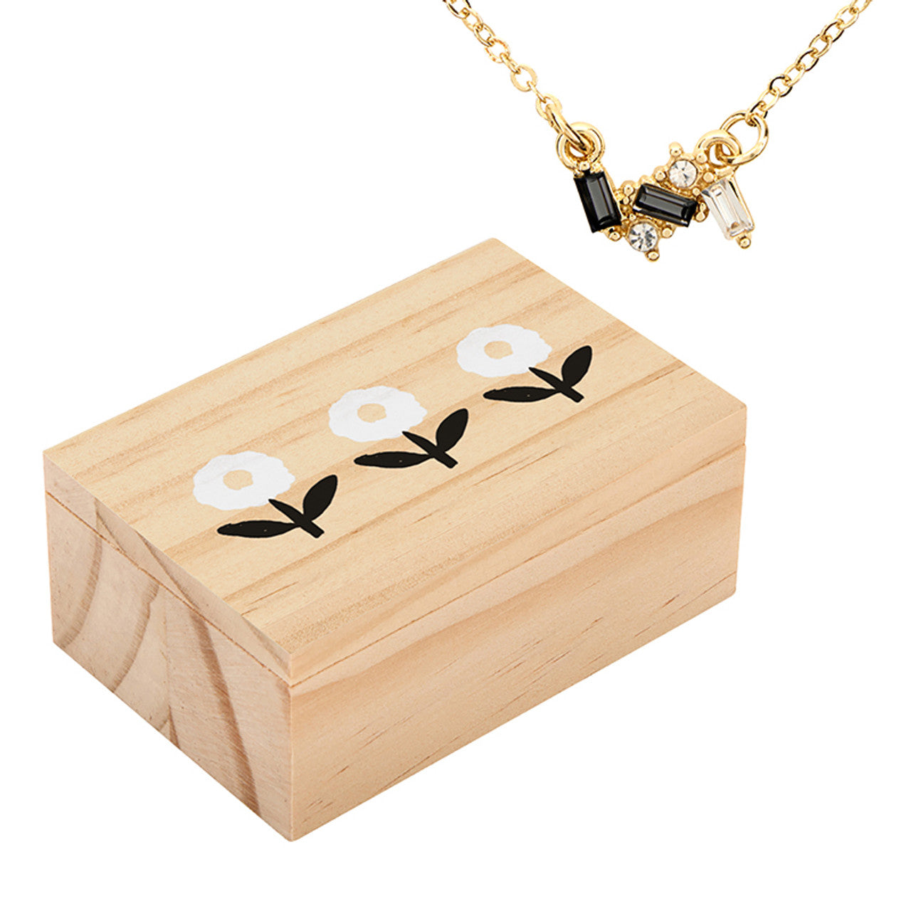 Treasure Box Necklace - Black - Flower Trio