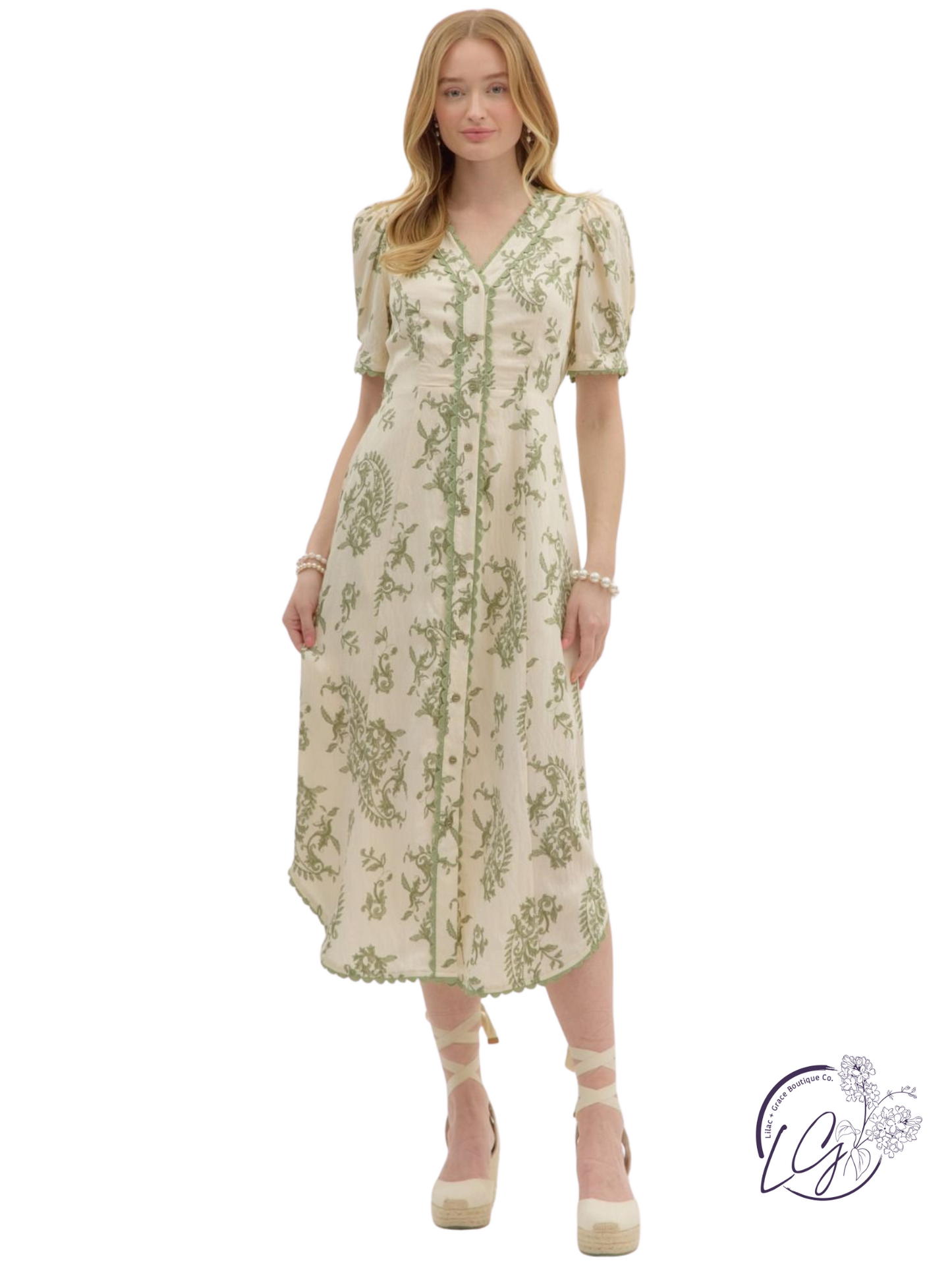 Wander Slow Paisley Pleated Midi Dress