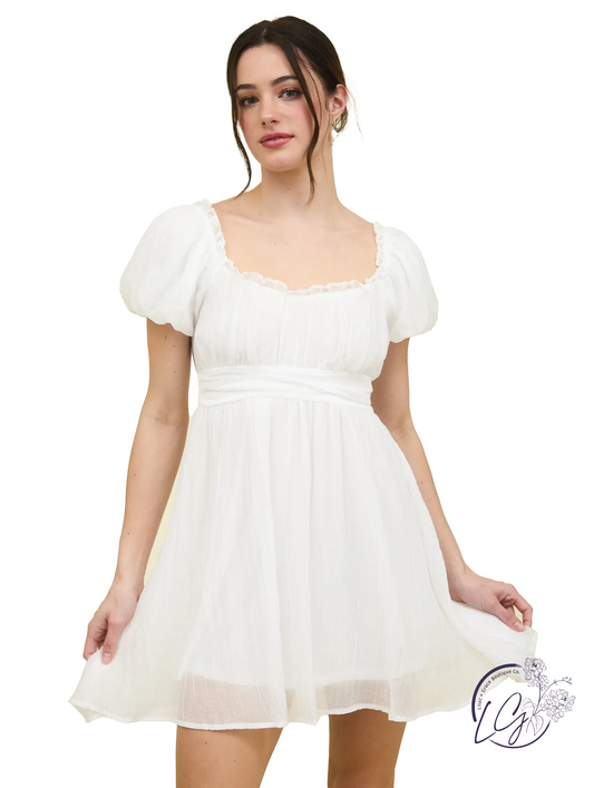 Twirl Away Lace-Up Ruffle Mini Dress