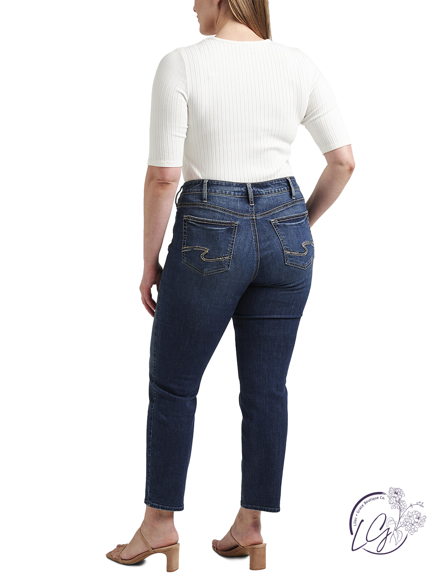 Curvy Salem Mid Rise Straight Crop Jeans by Silver Jeans