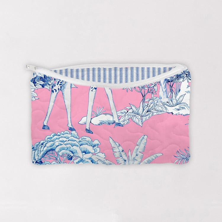 Ozara Jungle Pink Quilted Makeup Bag