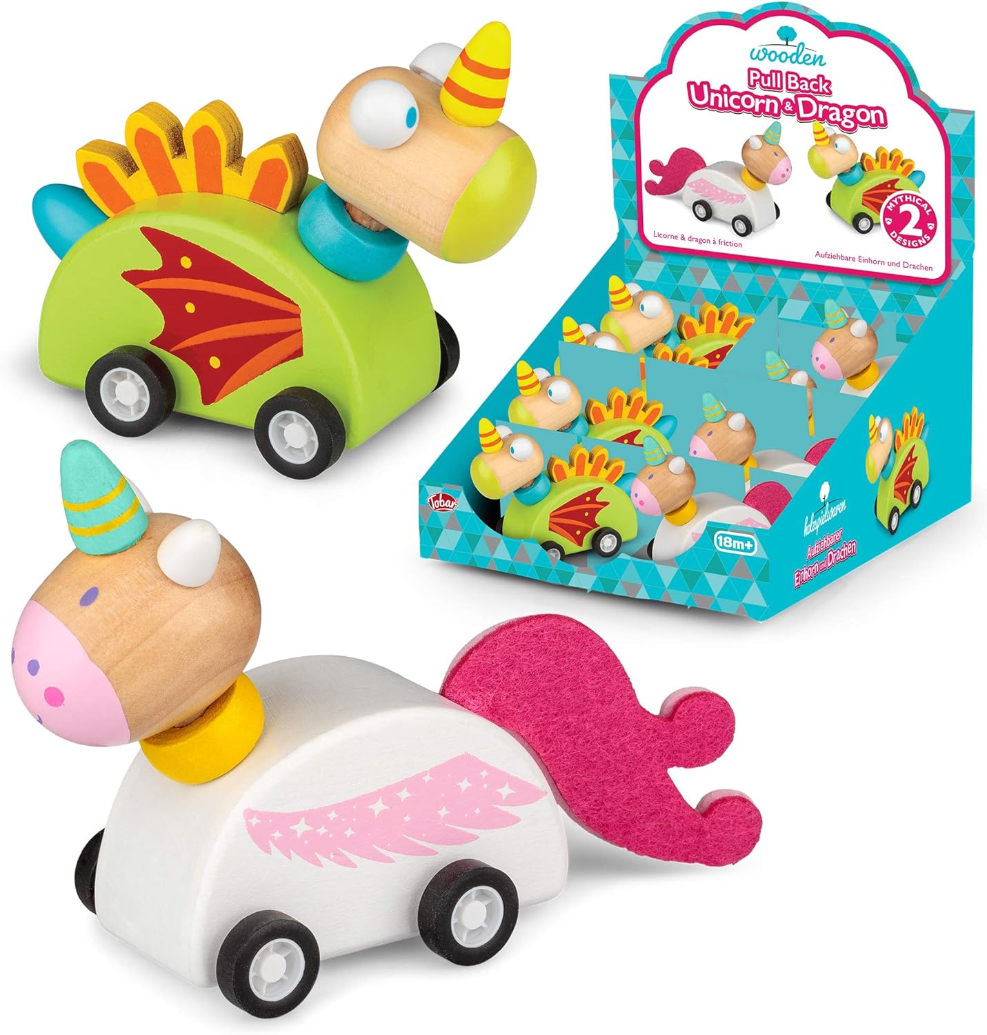 Wooden Pull-Back Unicorn & Dragon Toy