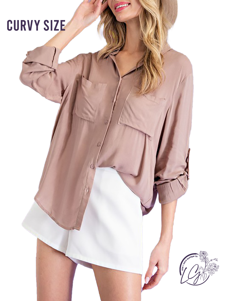 (Sale) Curvy Without You Button Down Long Sleeve