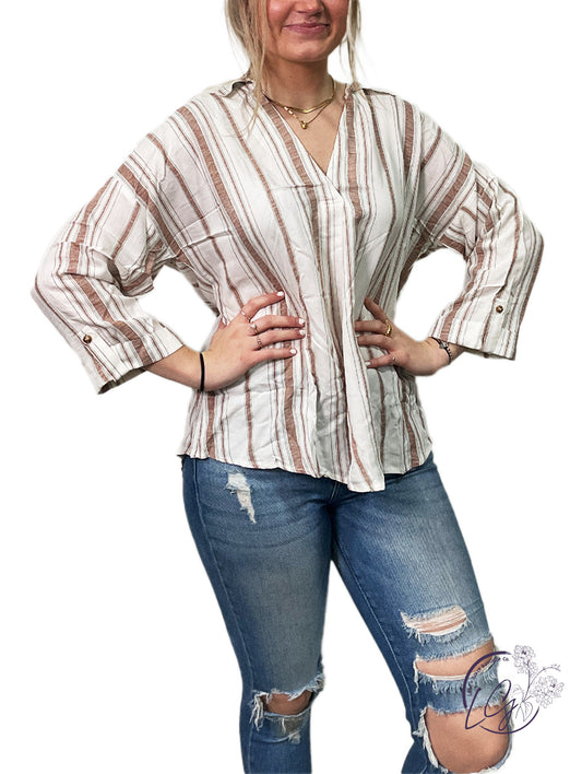 (Sale)Curvy Stripes Are In Short Sleeve Top