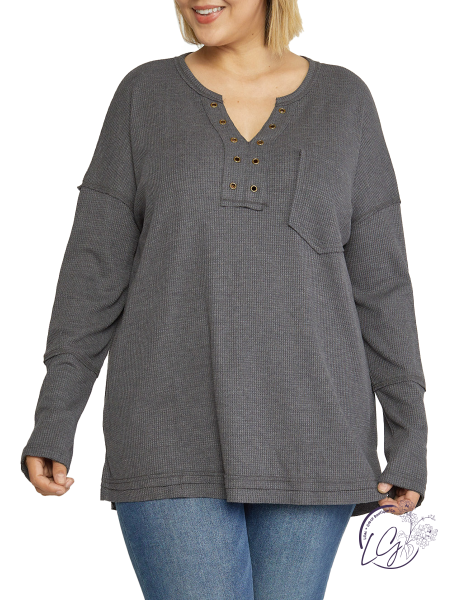 Curvy Fine At Home Waffle Knit Long Sleeve
