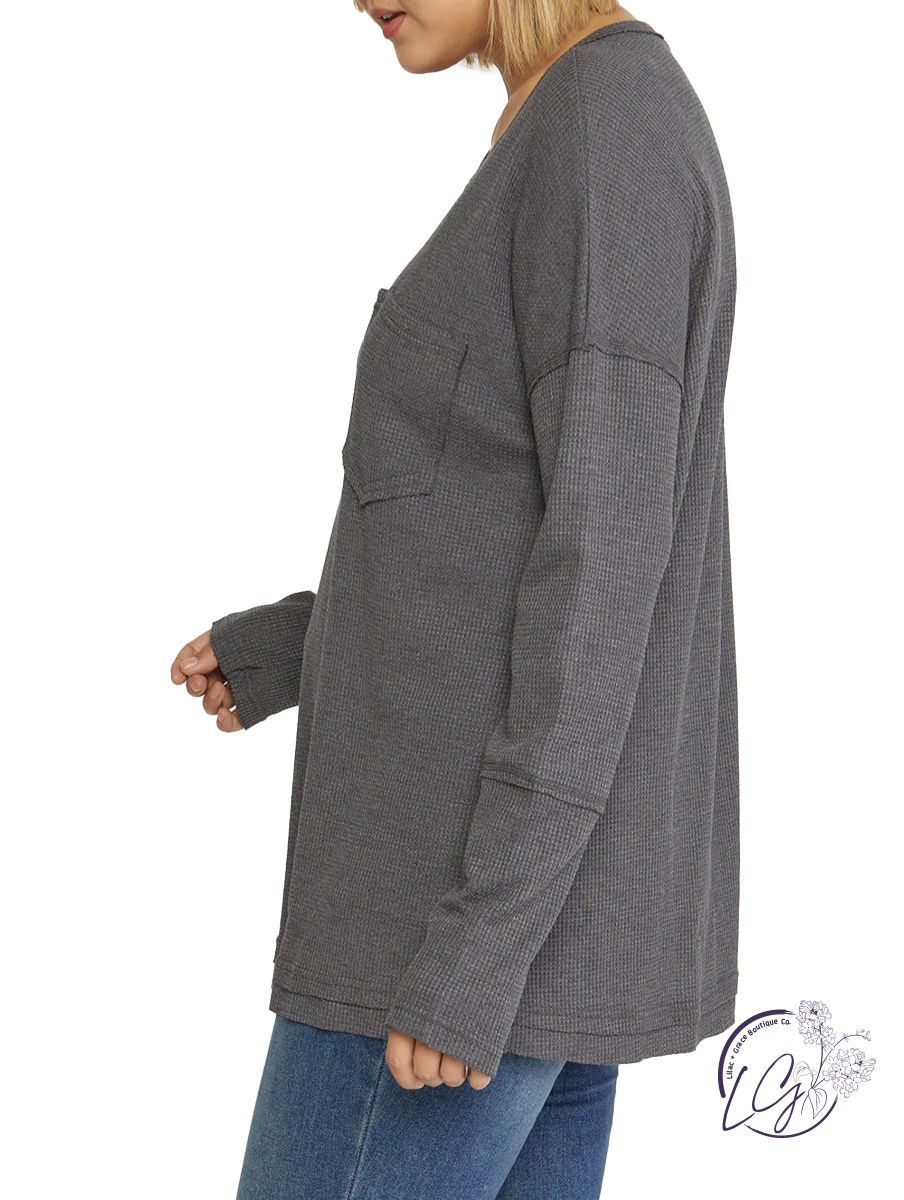 Curvy Fine At Home Waffle Knit Long Sleeve