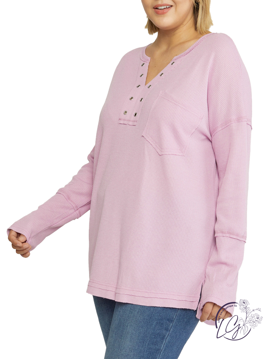 Curvy Fine At Home Waffle Knit Long Sleeve