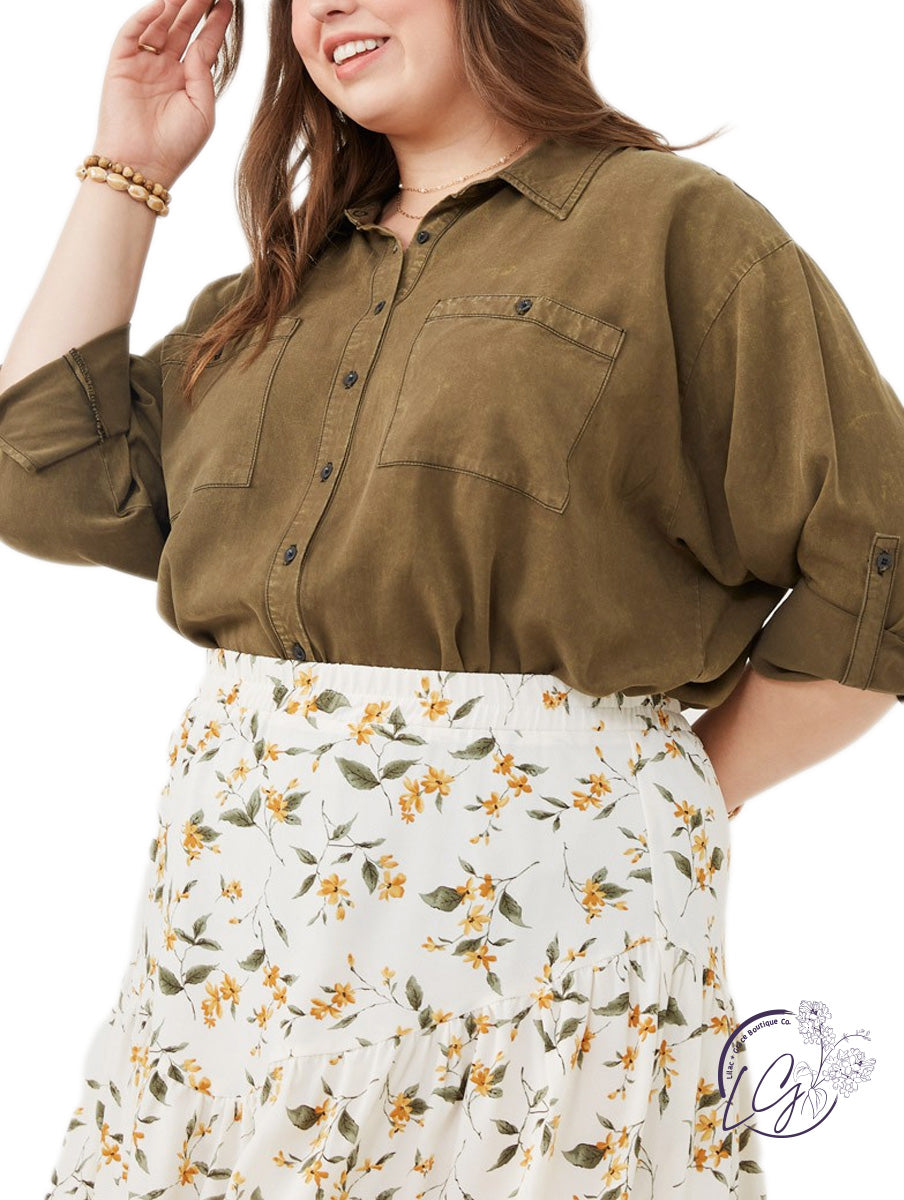 Curvy Faded Fern Button-Up Tencel