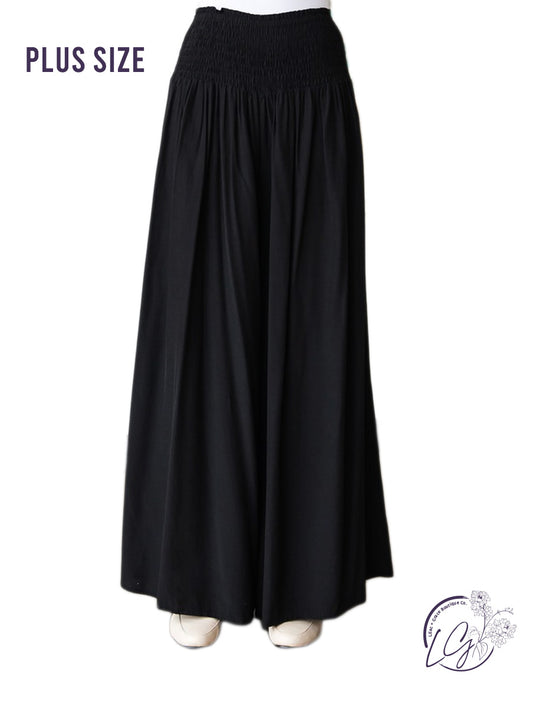 Curvy Smocked Elegance Wide-Leg Trousers