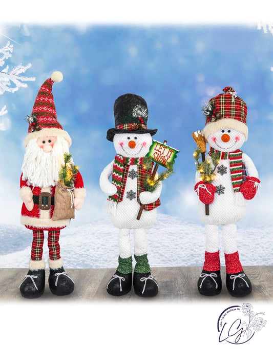 Peppermint Plaid Snowman Santa W/LED