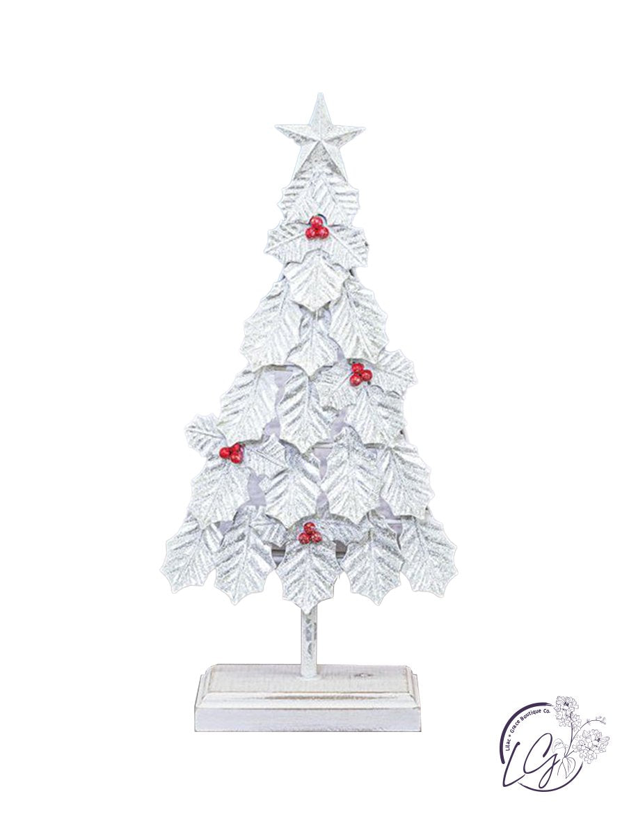 Silver Snow Holly Christmas Tree Tabletop